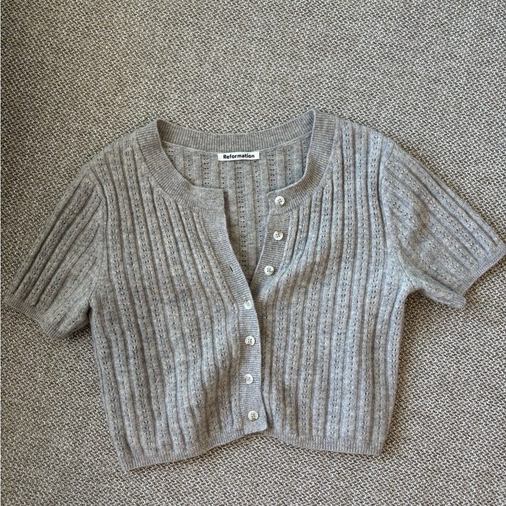 Reformation Light Gray Cashmere Ribbed Cardigan